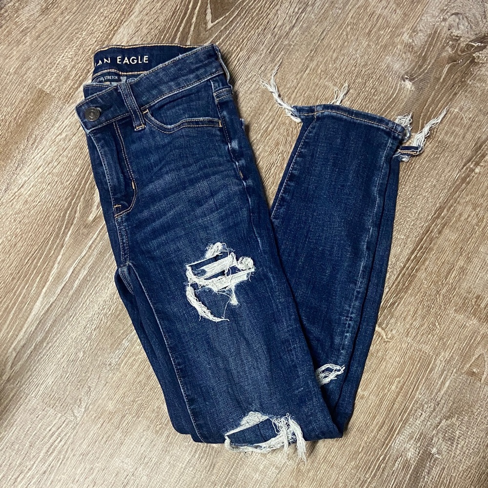 American Eagle Outfitters Women's Ripped Dark Blue Jeggings
